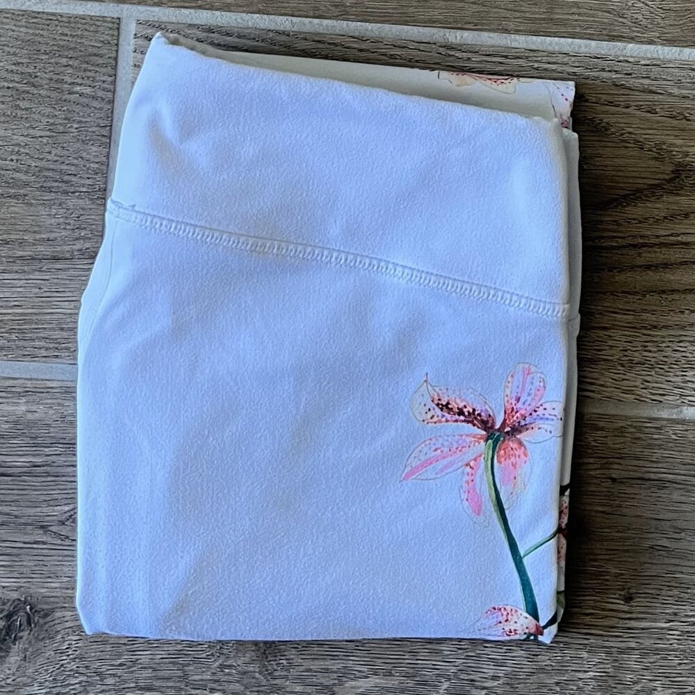 Fabletics White Leggings with Pink Floral Design